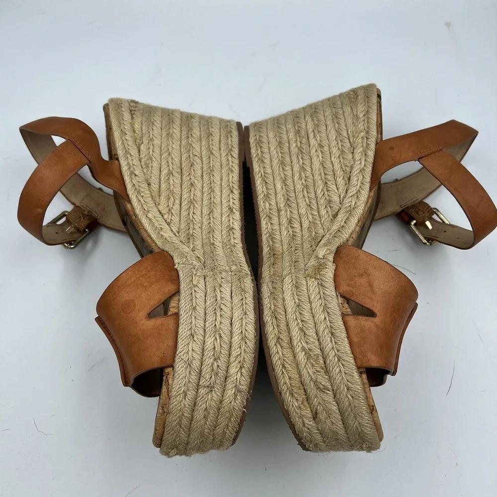 Sam Edelman Maura Espadrille Wedge Sandals Tan Brown Leather Size 9.5 M